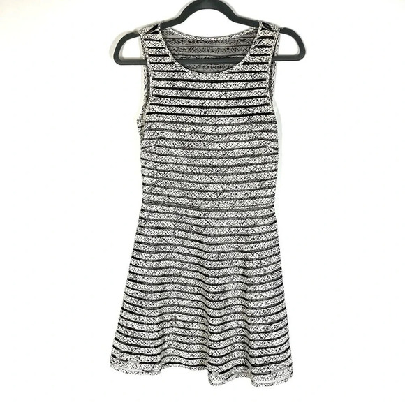 Parker Mesh Ribbed Fit and Flare Silk Lined Mini Dress White Black Size XS - Picture 4 of 9